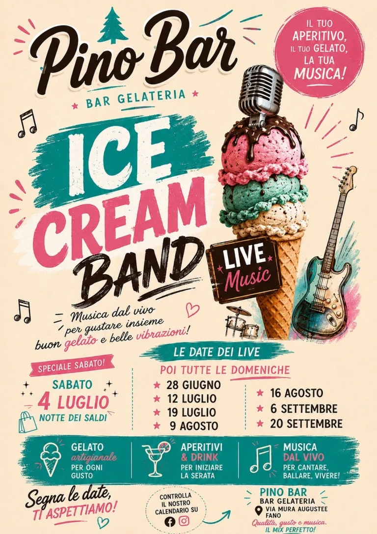 Ice Cream Band al Pino Bar: musica dal vivo, gelato e aperitivi a Fano